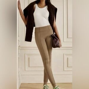 Spanx Faux Suede Ankle Legging Pants Sz L Tan High Waist Tummy Control